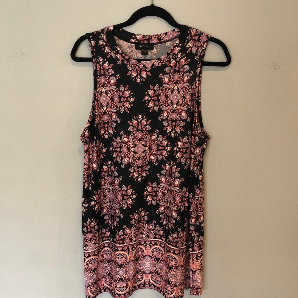 AB Studio Black Tank with Pink Medallion Floral Print